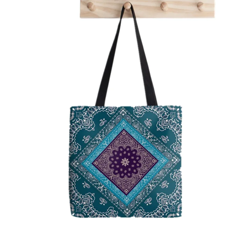 2021 Shopper Big Blue Retro bandana Print Tote Bag women Harajuku shopper handbag girl Shoulder shopping bag Lady Canvas Bag