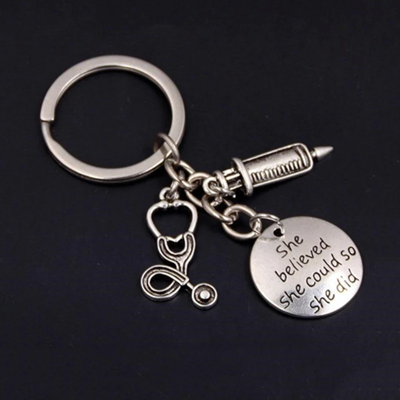 Syringe Stethoscope Keychain Key Chain Keyring Doctor Nurse Physicians Medical Student Graduation Gift Jewelry