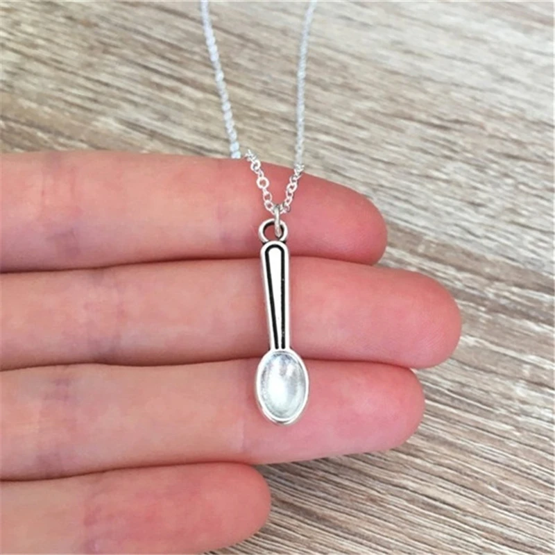 Silver Color Spoon Necklace, Gift for Tea Lover, Spoon Jewelry, Novelty Pendant, Foodie Gifts, Kitsch, Chef, Cutlery, Charm