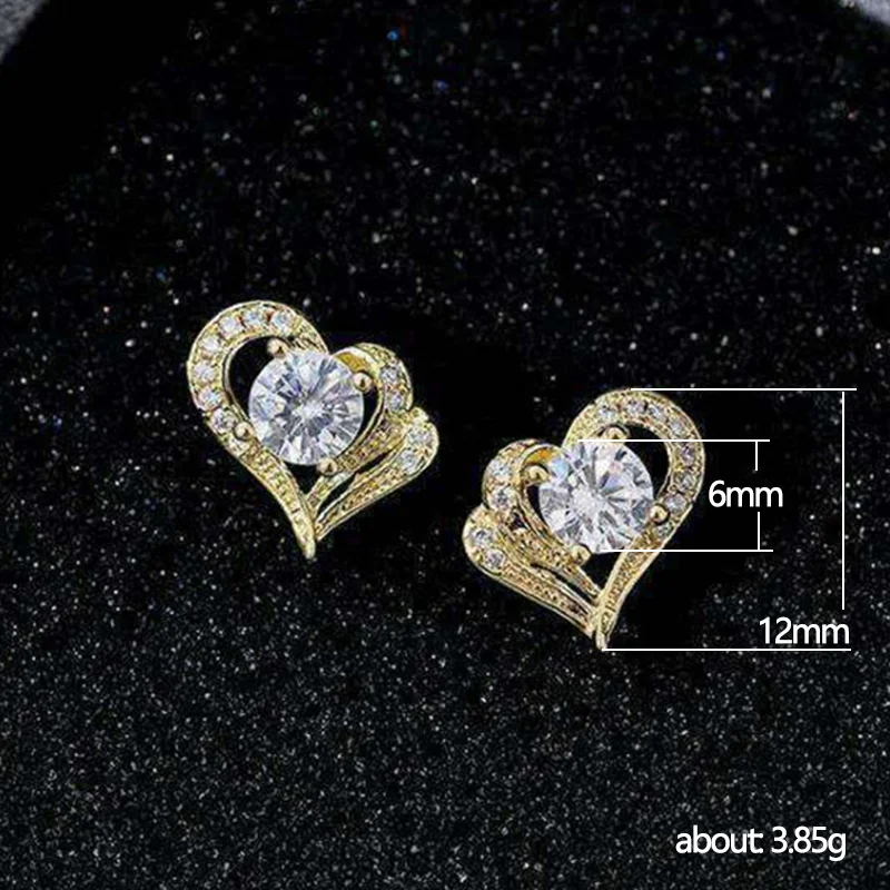 Huitan Creative Double Heart Shaped Stud Earrings with AAA White Cz Stone Romantic Women\'s Love Earrings Elegant Female Jewelry