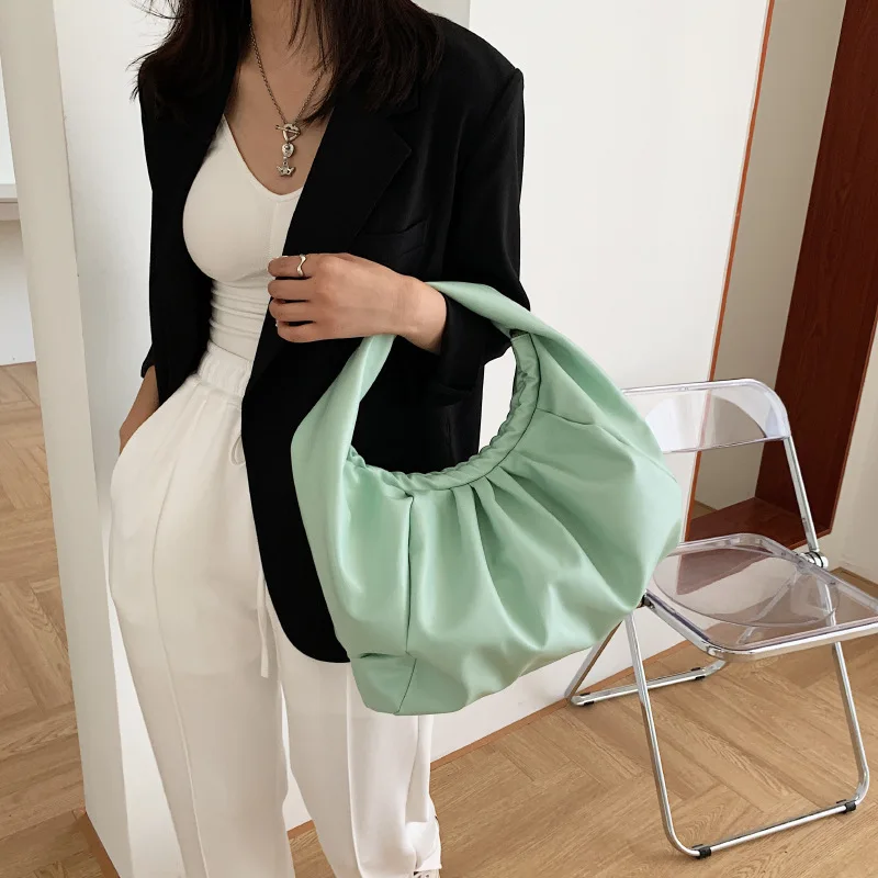 Fashion Fold Underarm Shoulder Bag for Female Trendy Handbag Soft PU Leather Large Capacity Solid Color Luxury Designer Big Tote