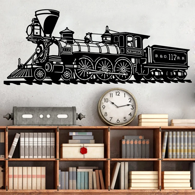 Vintage Train Wall Sticker Decal Playrom  Man Cave Kids Room Old Train Transportation Car Truck Vinyl Home Decor