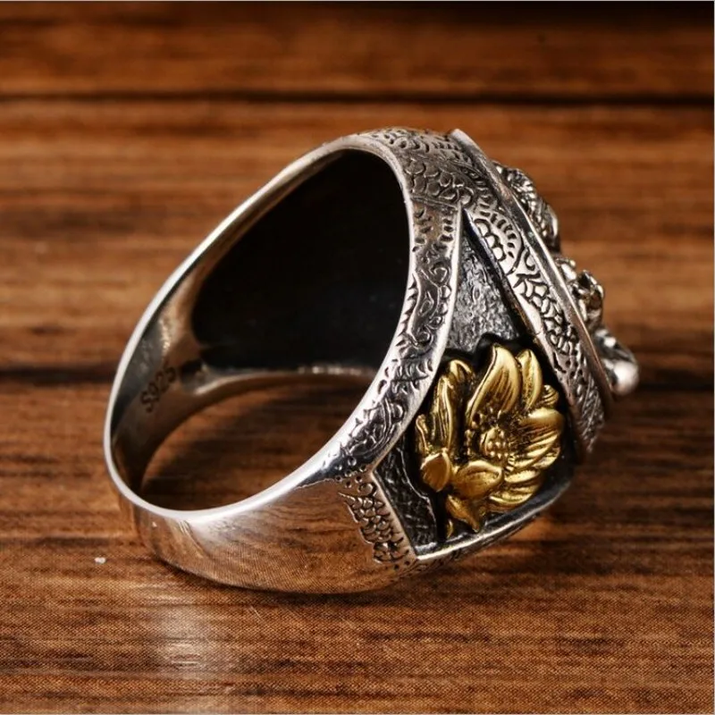 BOCAI NEW  real s925 pure silver jewelry Thai silver ring for men elephant trunk God of Wealth lotus men lucky rings - Image 4
