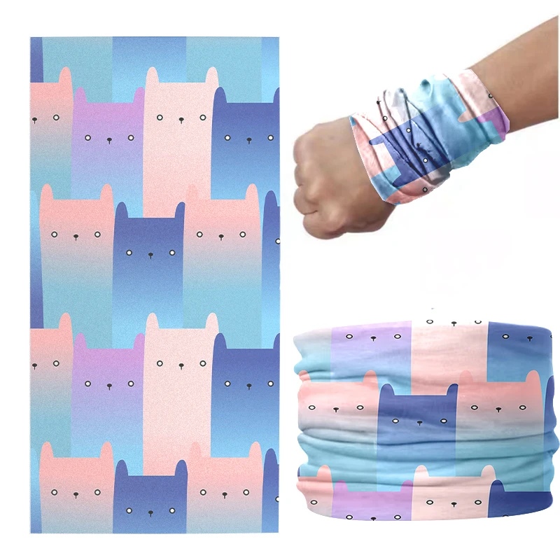 3D Printed Mini Layered Pattern Headscarf Women Autumn Ring Scarf Cute Animals Cats Dogs Pink Soft Elastic Bandana Hand Towel