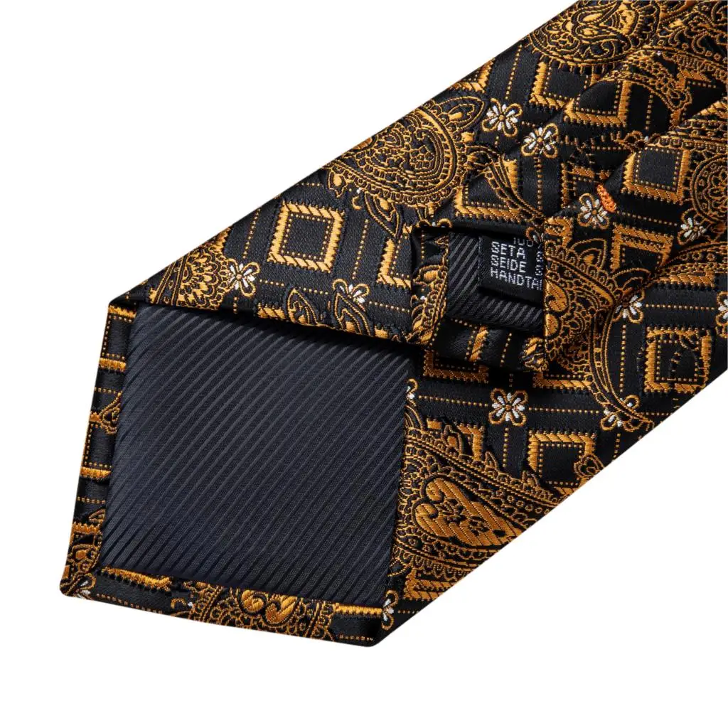 Gift Men Tie Gold Black Striped Paisley Silk Wedding Tie For Men DiBanGu Design Hanky Cufflink Quality Men Tie Set Dropshipping