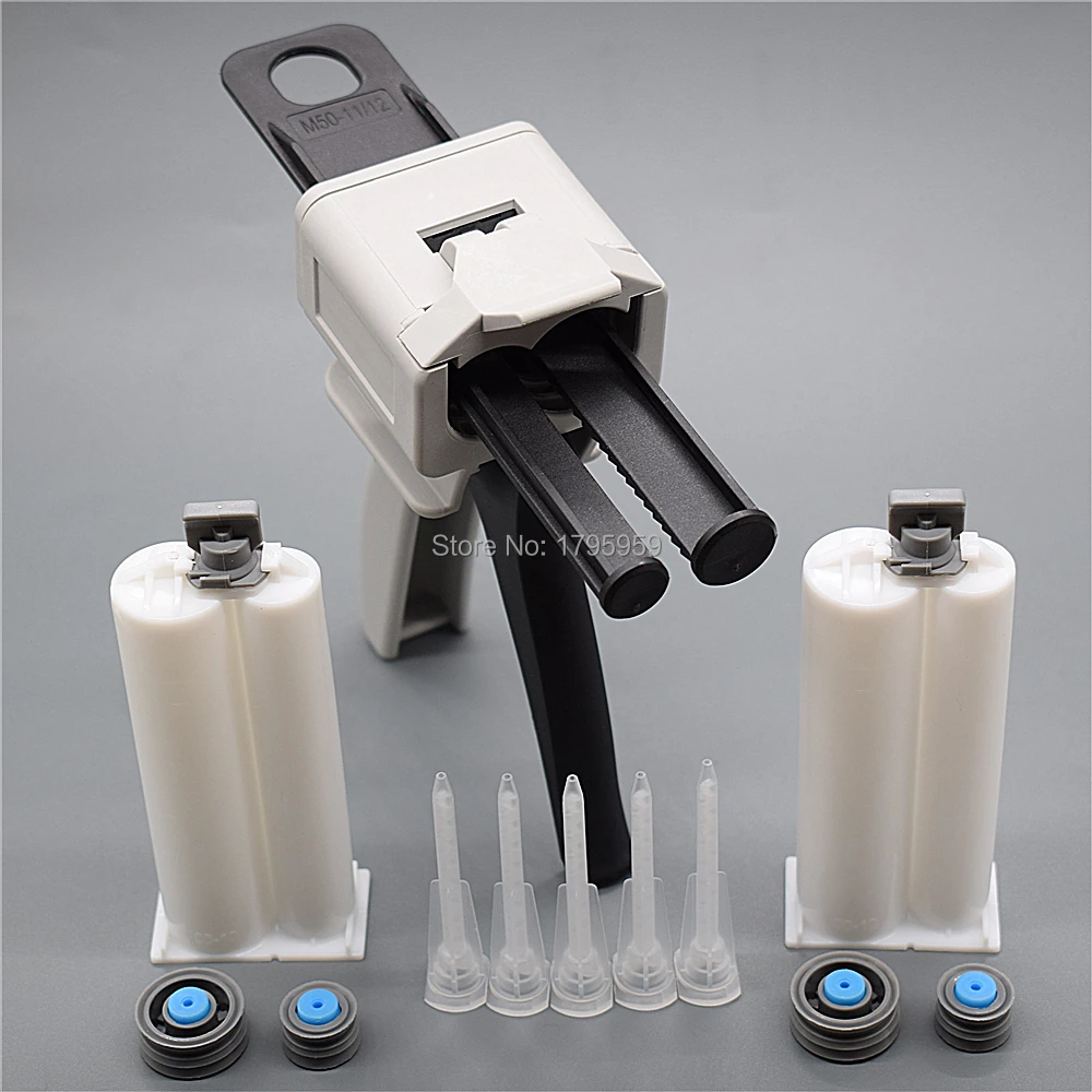 Dispenser per pistola adesiva 50ml 1:2 pistola per colla AB pistola per calafataggio manuale con 2 pezzi 50ml 1: 1 cartuccia doppia vuota ugello di miscelazione statico 5pc