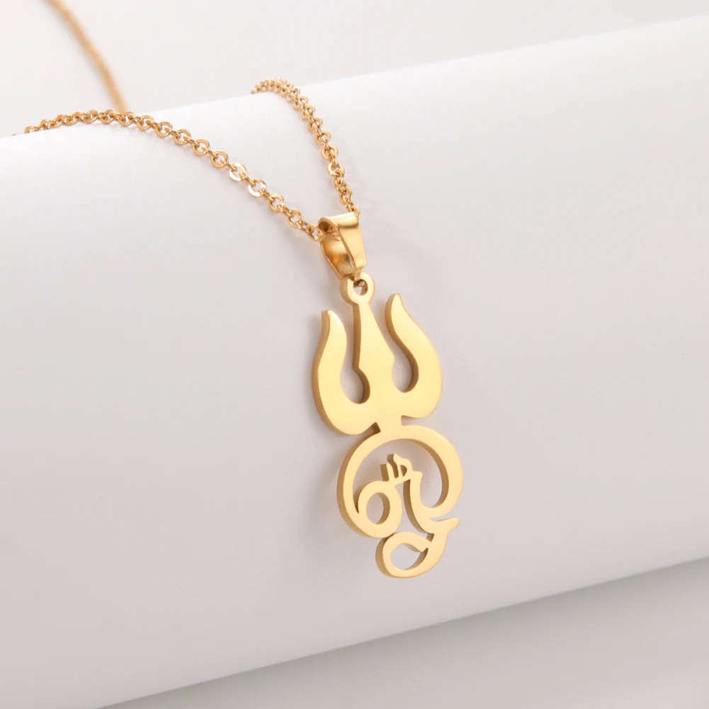 Dawapara Indien Tamil Om Symbol mit Dreizack Anhänger Edelstahl Halskette Om Shiva Symbol Yoga Vintage Talisman Schmuck – Detail 7
