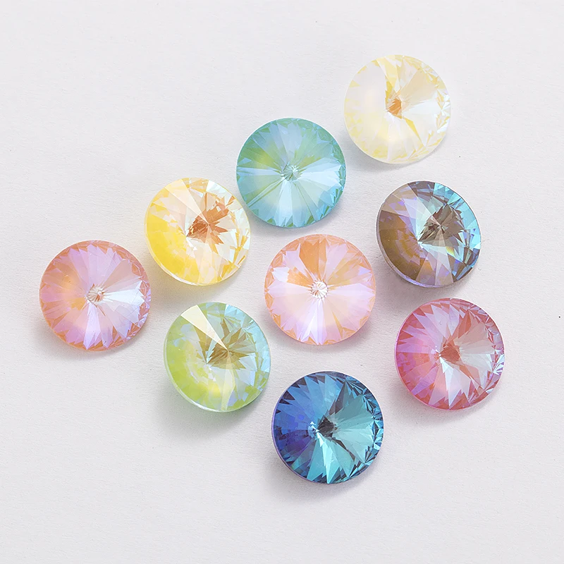 XIAOPU Mocha Fluorescent Rivoli Crystal Loose Fancy Rhinestones K9 Glass Strass Crystal Glue on Clothing Crafts Jewelry Beads