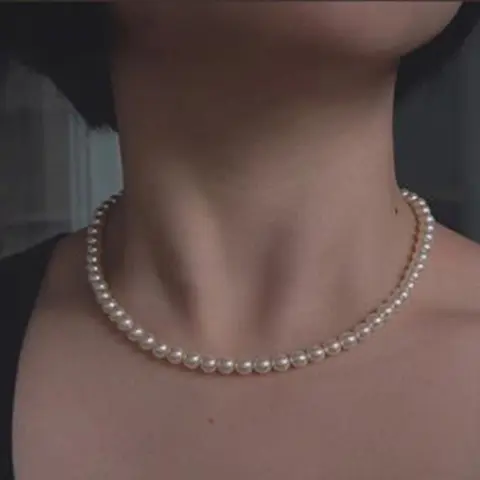 여성을위한 빈티지 스타일 간단한 6MM 진주 체인 초커 목걸이 웨딩 러브 쉘 펜던트 목걸이 패션 쥬얼리 도매