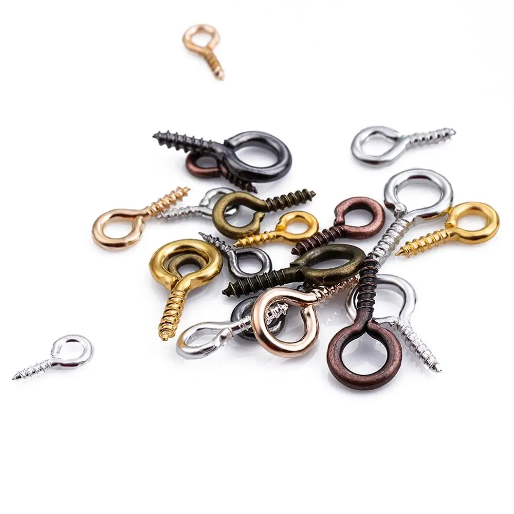 200Pcs Mix Color 4 5 6.5mm Tiny Mini Eye Pins Hooks Eyelets Screw Threaded Gold Clasps Hooks Jewelry Findings For Making DIY