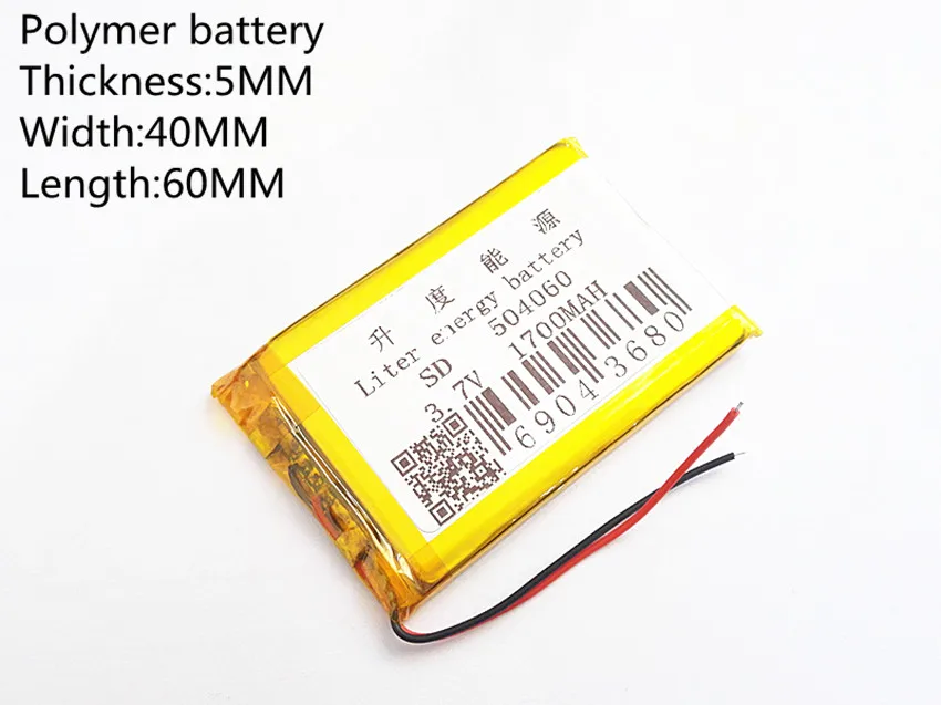 3.7V,1700mAH,504060 PLIB; polymer lithium ion / Li-ion battery for GPS,mp3,mp4,mp5,dvd,bluetooth,model toy mobile bluetoo