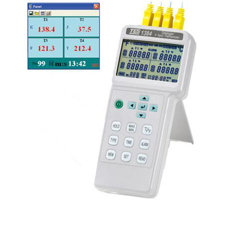 TES-1384 Input Thermometer/Datalogger Isolated Input Protection of 350Vp-p Between Any Two Inputs ,K.J.E.T.R.S.N.L.U.B.C.Types.