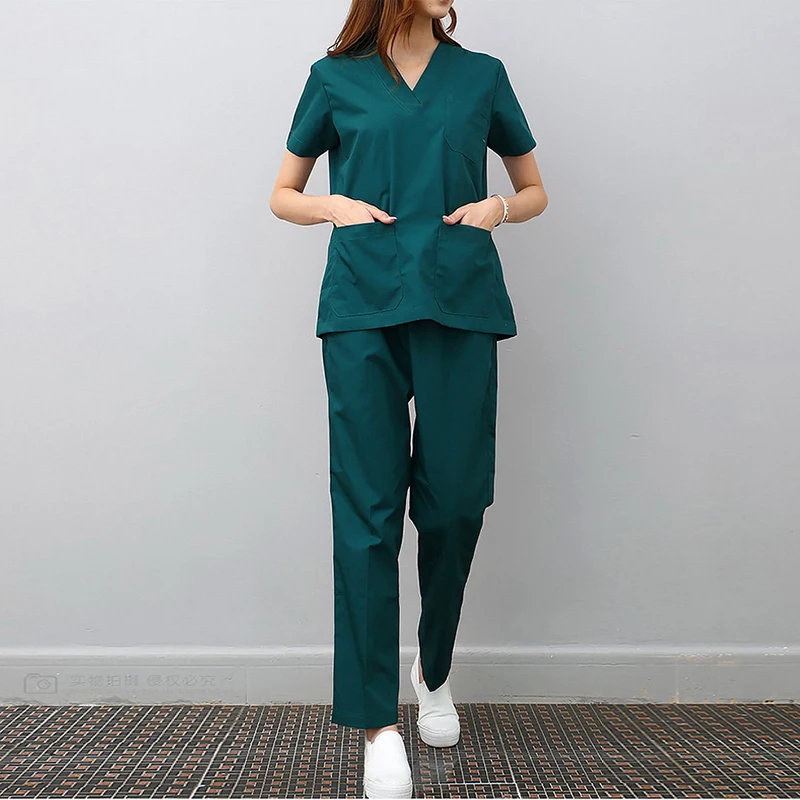 Workwear Clothes Health Workers Frosted Tops Pants Beauty Salon Scrub Uniforms Scrubs Set Short Sleeve V-neck Uniform coat