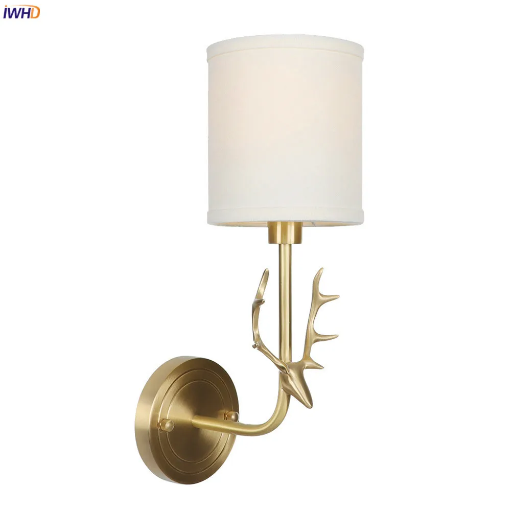 

IWHD Nordic Creative Deer LED Wall Light Bedroom Bathroom Mirror Beside Modern Copper Cloth Wall Lamp Sconce Aplique Luz Pared