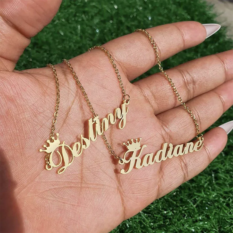 Custom Name Necklace for Women Personalized Gold Color Chains Stainless Steel Crown Choker Necklace BFF Jewelry collares mujer