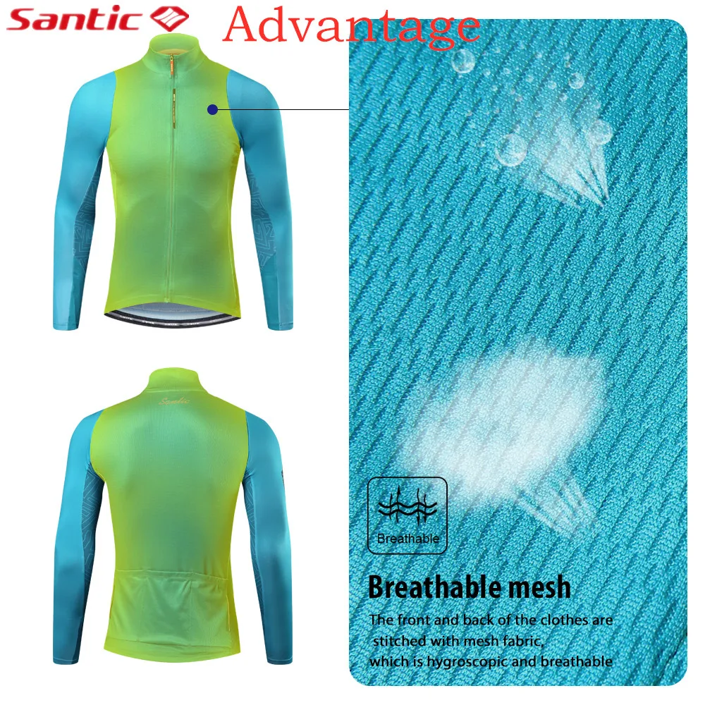 Santic Road Cycling Jersey Men\'s Full Sleeve Reflective Strips Riding Windbreaker Jacket Waterproof Anti-sweat Bicycle Clothing