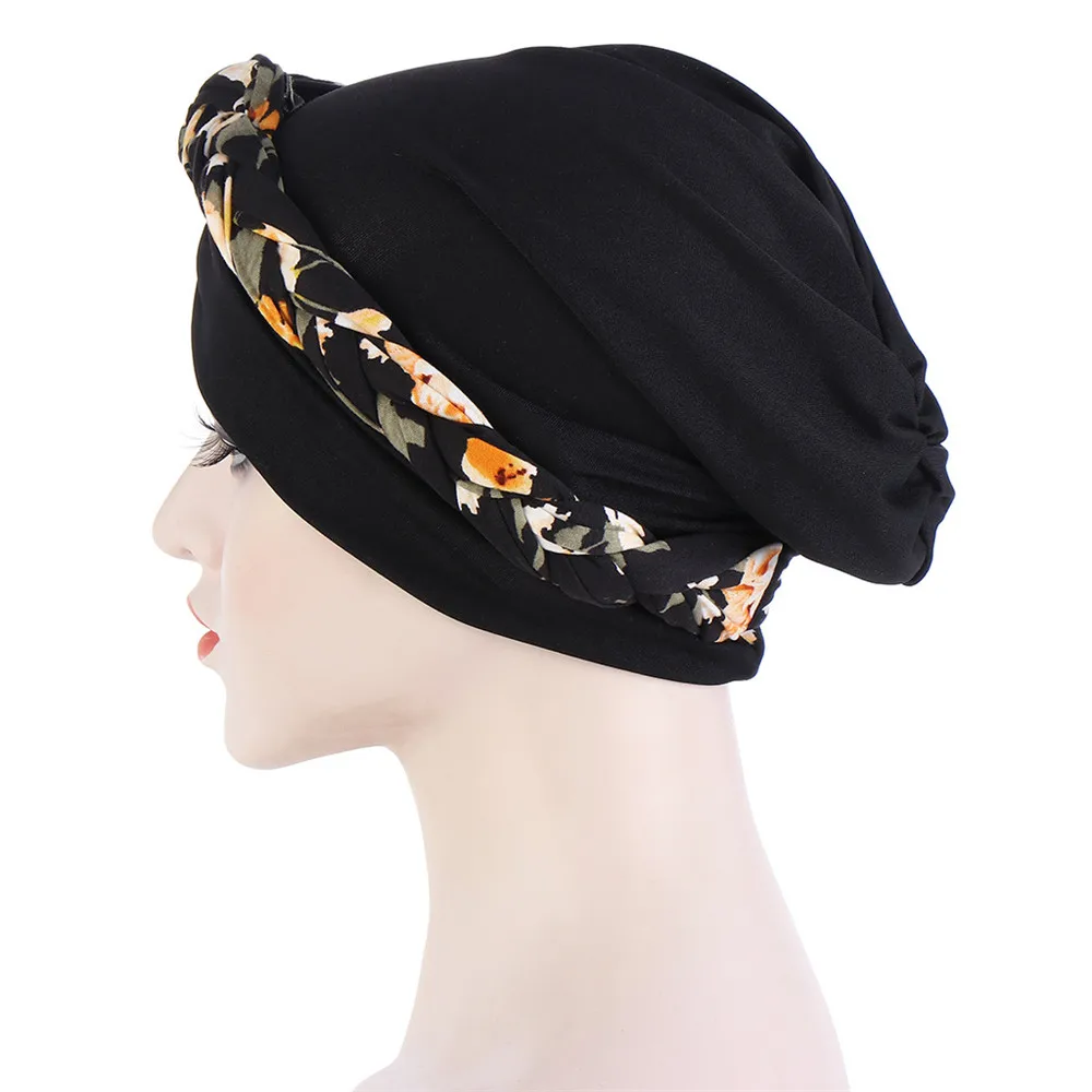 New Muslim Inner Hijab Cap Floral Print Women Turban Hat Fashion Bandana Cancer Chemo Cap Cross Headwrap Female Hair Accessories