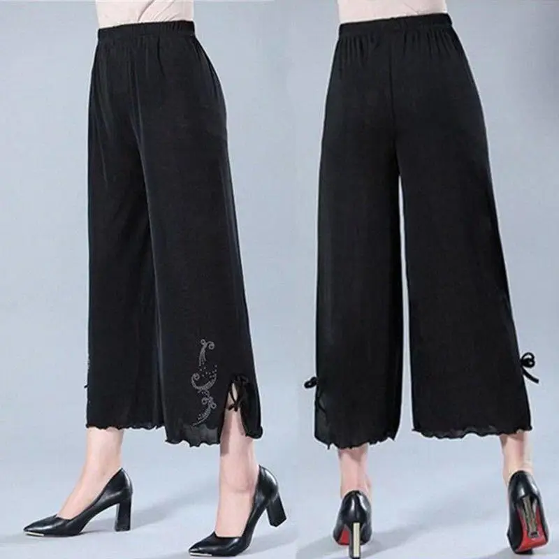 

Women Summer Black Loose Wide Leg Pants Femme Trousers Office Lady Wear Casual Slim Chic Pants e 5XL Pantalon Femme