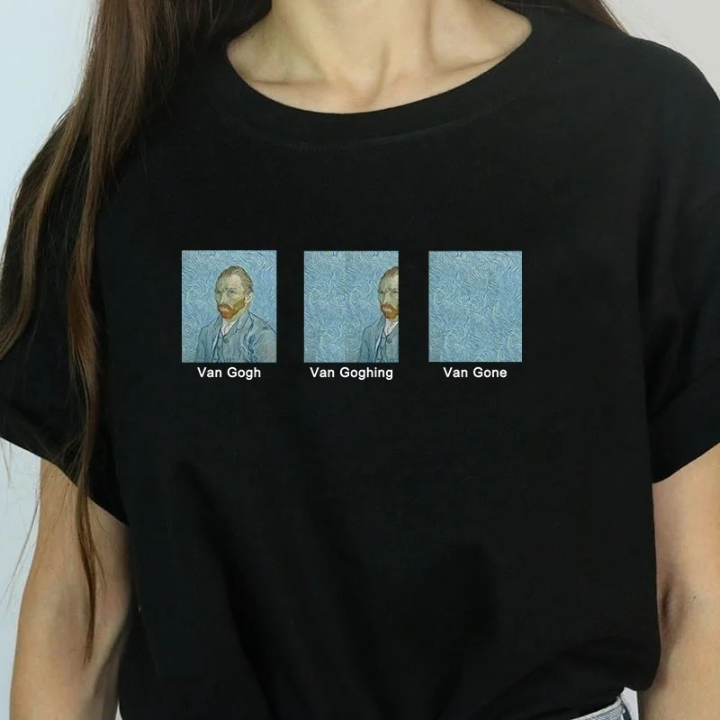 

Cute Printed Tee Woman T Shirt Van Gogh Van Goghing Van Gone Meme Funny T-Shirt Unisex Hipsters Graphic Tees Women