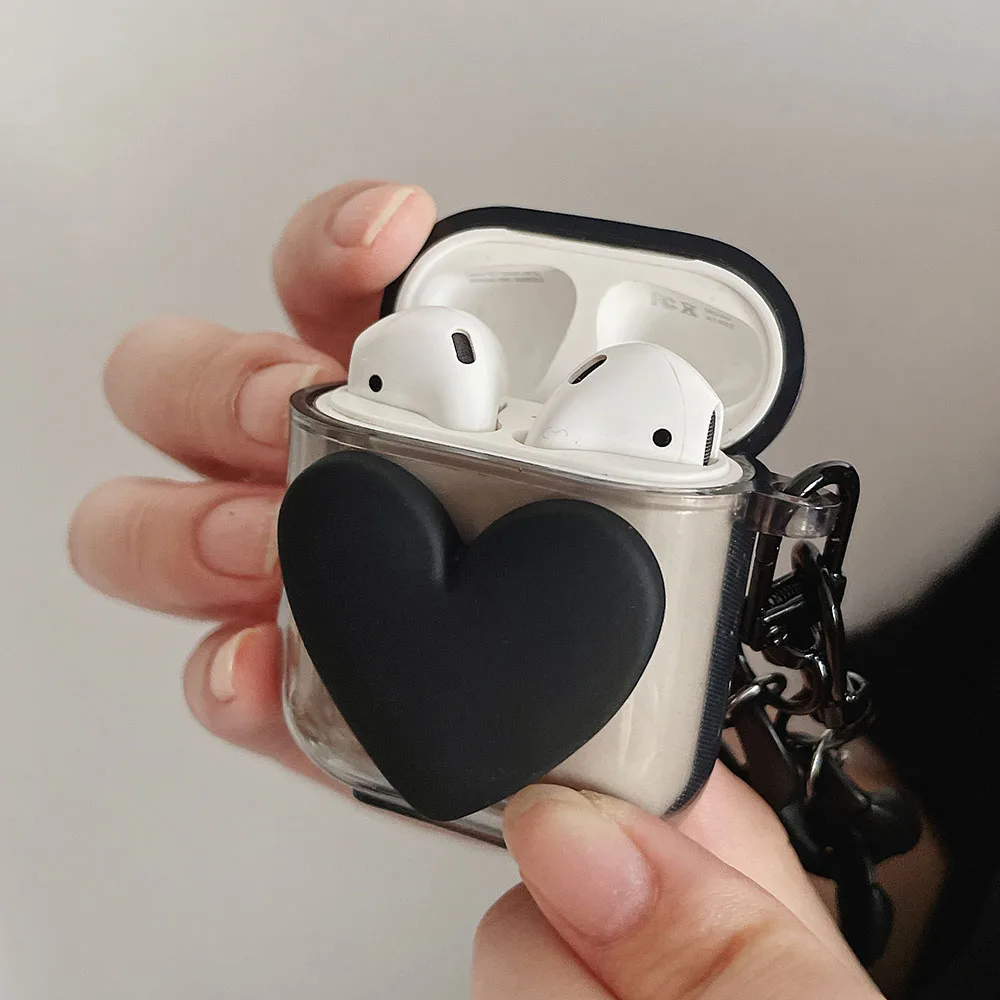 Rõ Ràng Trái Tim Đen Thoáng Mát Dành Cho Tai Nghe AirPods 3 2 Dễ Thương Trong Suốt Với Retro Dây Chuyền Chìa Tai Nghe Ốp Lưng Funda Cho tai Nghe Airpods Pro