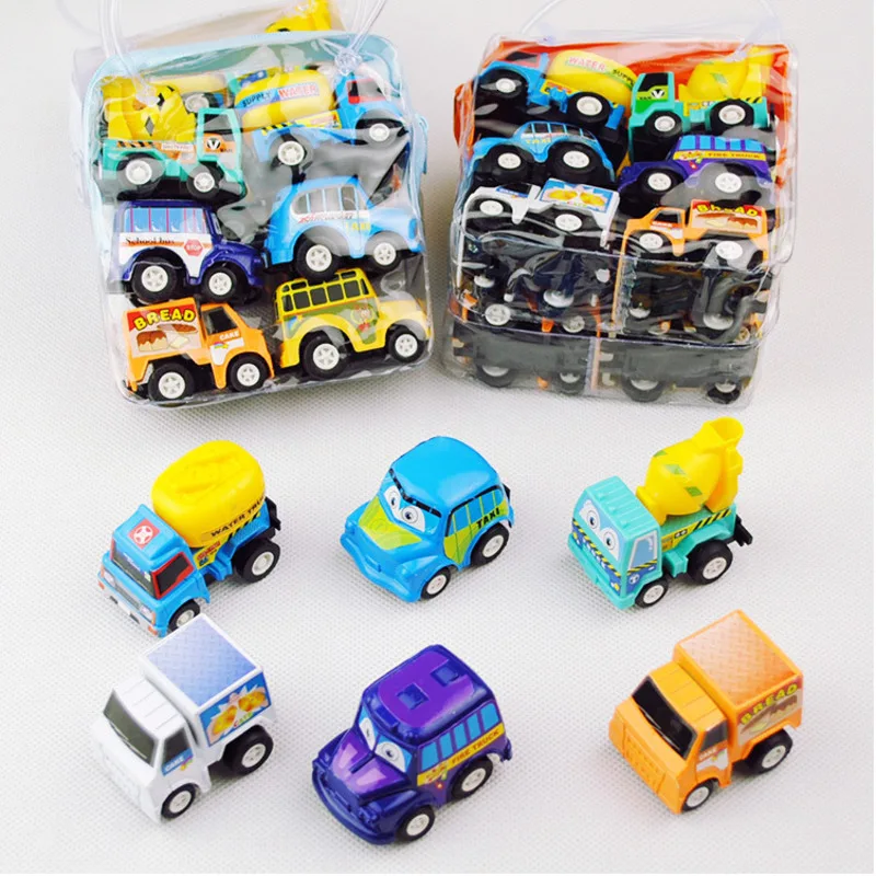 

6 Pcs/set Cartoon Cute Racing Car Model Toys For Children Boys Mini Plastic Pull Back Vehicle Truck Hot Wheels Christmas Gift