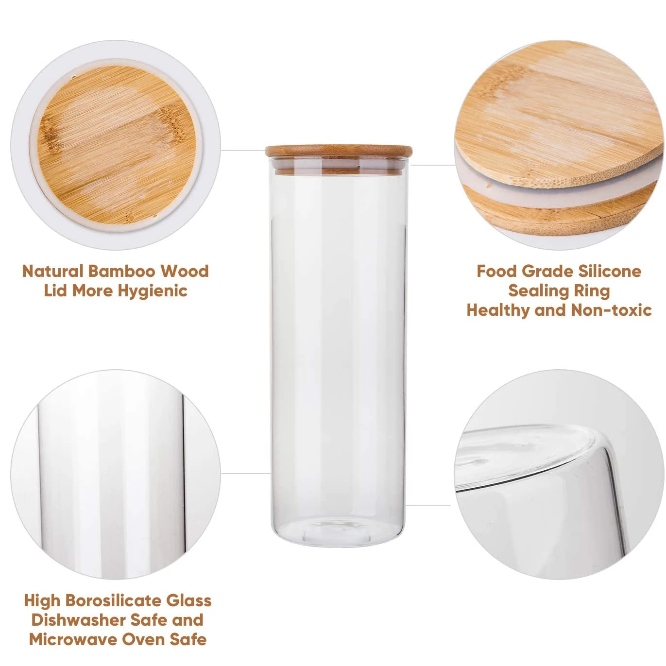 Glass Food Storage Containers Set,Airtight Food Jars with Bamboo Wooden Lids  Kitchen Canisters For Sugar Candy Cookie