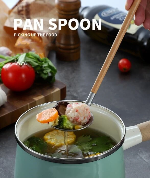 

Креативная ложка для супа из нержавеющей стали 304 с деревянной ручкой, японская кухня, китайская ложка для горячего горшка, ложка с прорезями и сеткой для масла