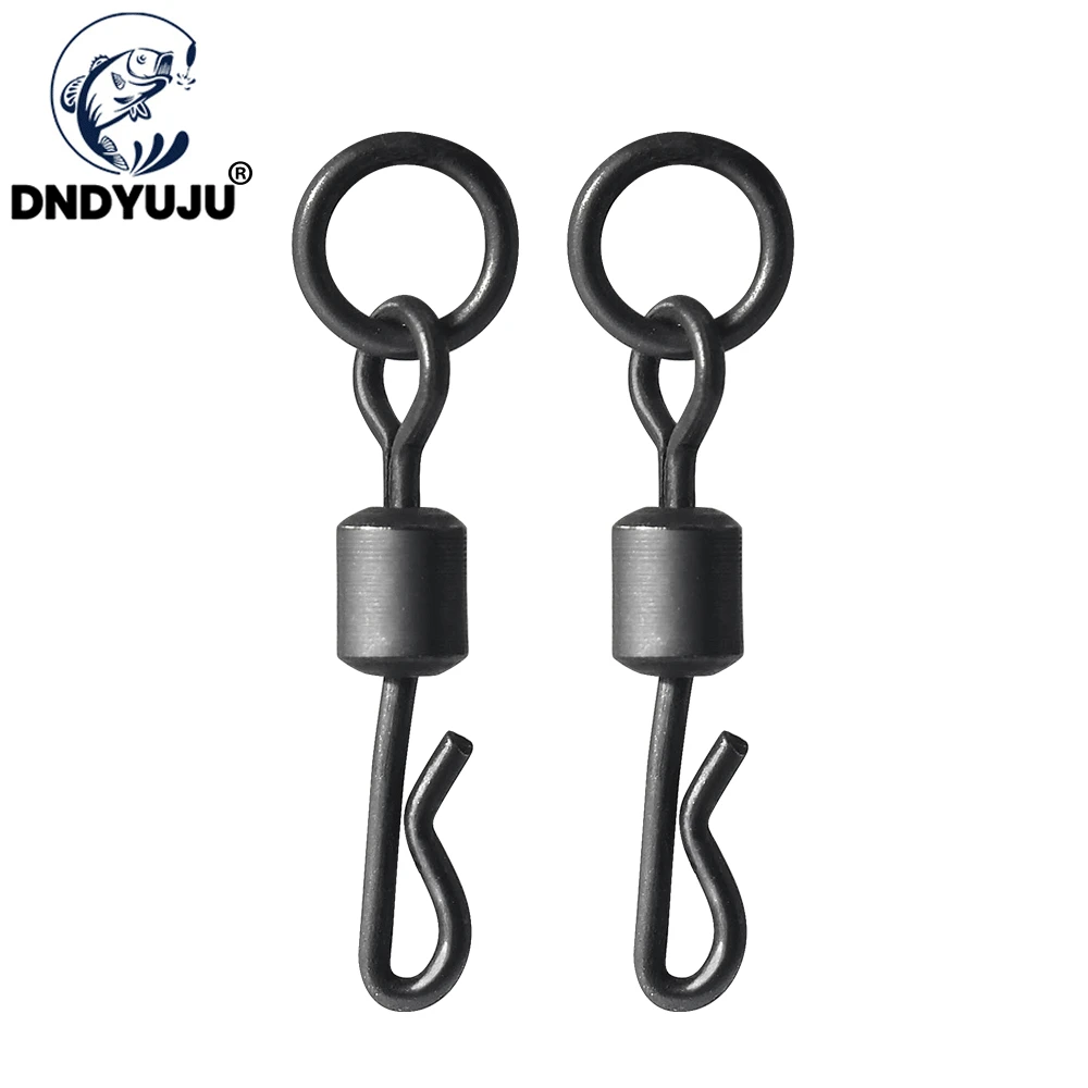 DNDYUJU 30pcs Size4#/6# Q-Shaped Black Quick Change Swivels Carp Fishing Tackle Accessories Single Lap Fishing Swivel Hooks