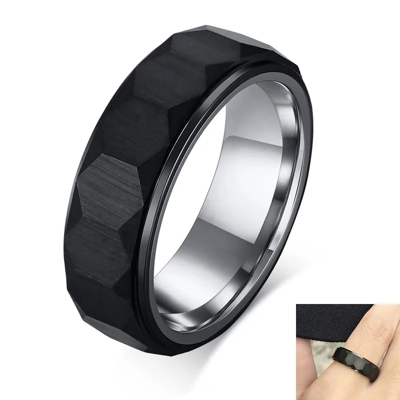 8MM Classic Geometric Hexagonal Wedding Band for Women Male Black Tungsten Steel Men's Engagement Ring Jewelry