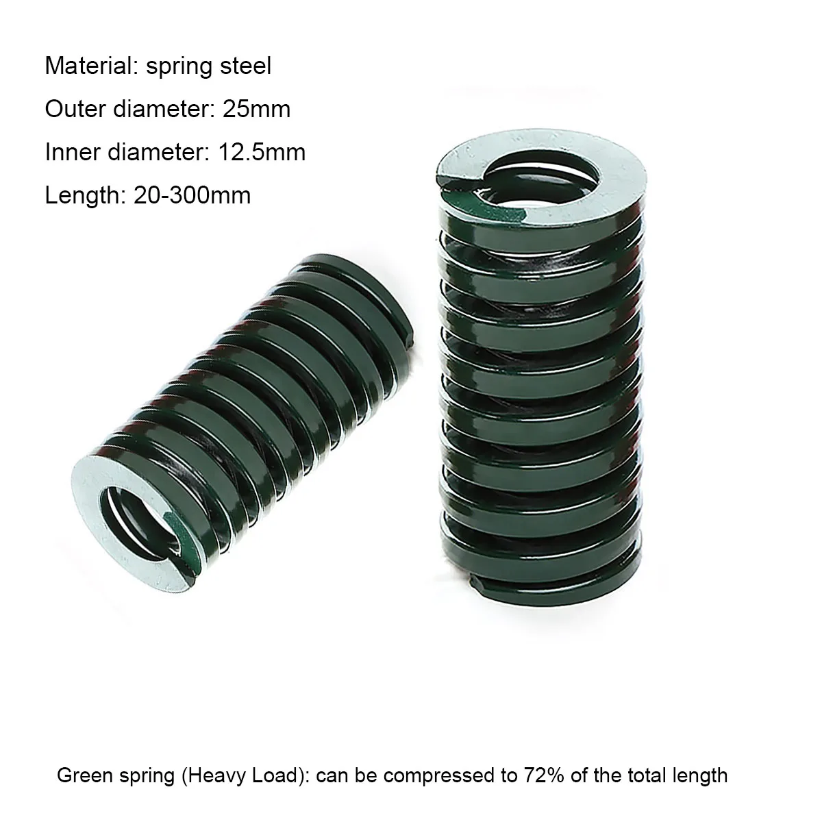 1Pcs Green Die-Spring Compression Stamping Mold Heavy Load Spring Outer Diameter 25mm x Inner Diameter 12.5mm x Length 20-300mm