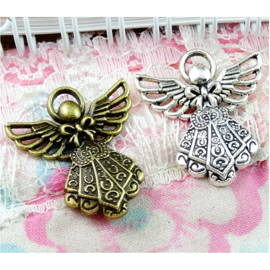 50Pcs Angel Charms 23.3*26MM Antique Silver Plated Bronze Color Pendant DIY Jewelry Accessories