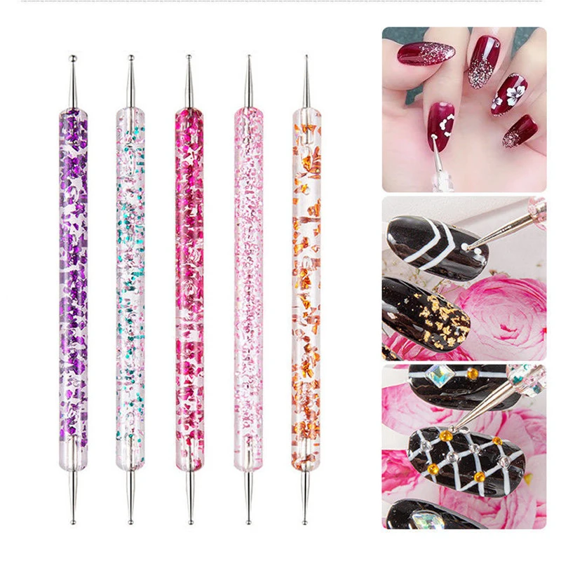 5 Pcs/set Nail Art Dotting Pen Crystal Beads Handle Dual-ended Drawing Painting Rhinestones Manicure Tools