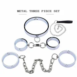 Heavy Stainless Steel Slave Bondage Sex Toys of Handcuffs Ankle Cuffs Neck Collar with Metal Chain for Women Men Fetish Bdsm