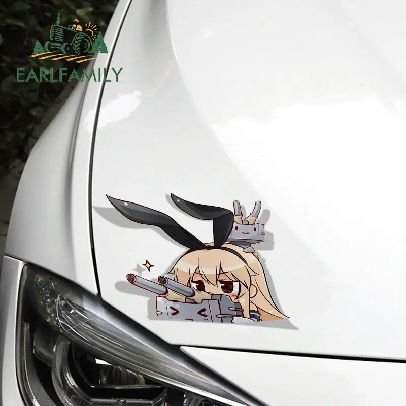 EARLFAMILY 13cm x 8.4cm for Shimakaze Kancolle Peek Anime Big Head Vinyl Car Sticker JDM Window Trunk Decal Car Accessories