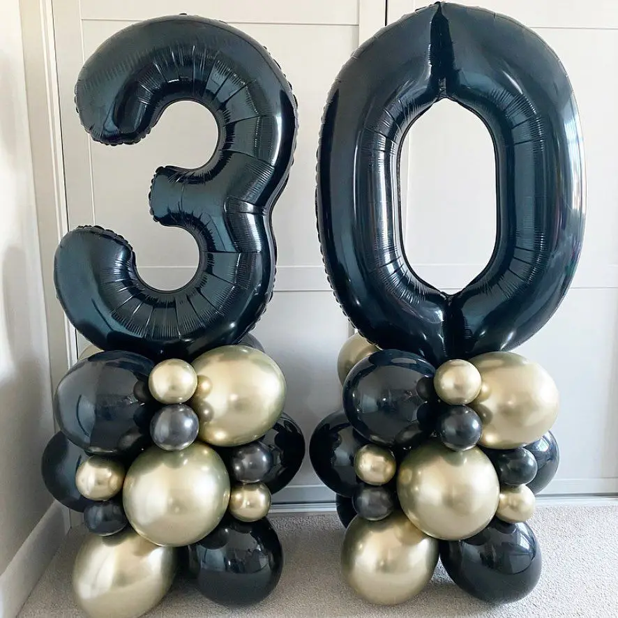 1set Gold Black Balloons Tower with 1-9 Black Number Foil Balloon for Men\'s 30 40 50 60 Birthday Party Decorations DIY Gifts