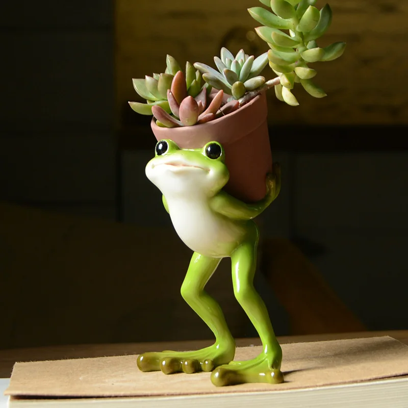 Creative Clay Pots with Frog Ornament Succulent Pot Plant Pot Cactus Planter Pots Nursery Pot Garden Pot Home Decoration