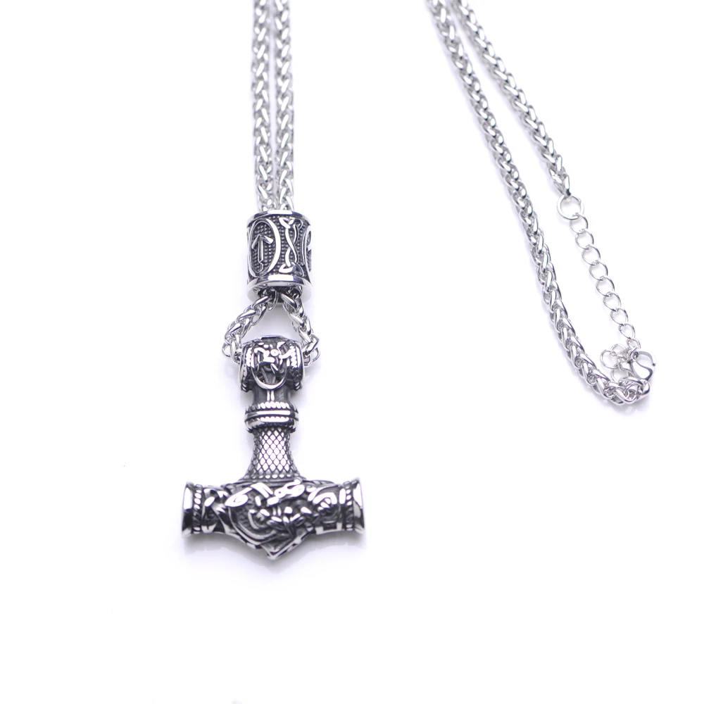 LANGHONG 1pcs Norse Viking Thor Hammer Necklace For Men Stainless Steel Mjolnir Necklace Talisman Jewelry