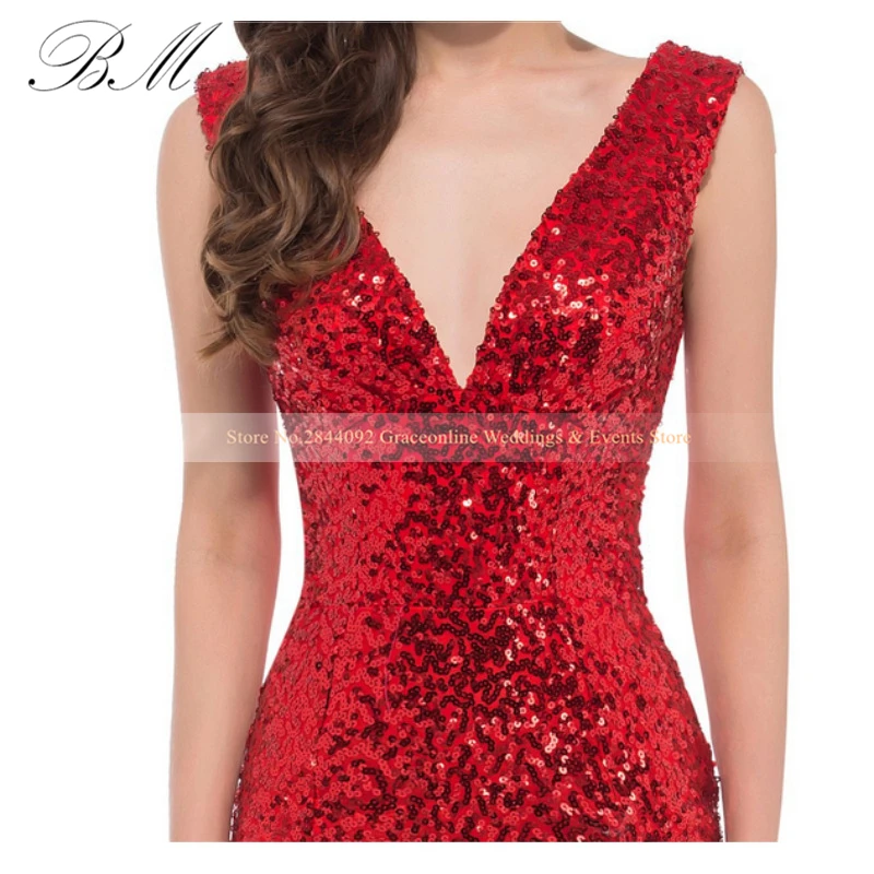 Robe De soirée élégante en dentelle style sirène, rouge, jaune, paillettes, col en V, pour femmes, en Stock, 2021