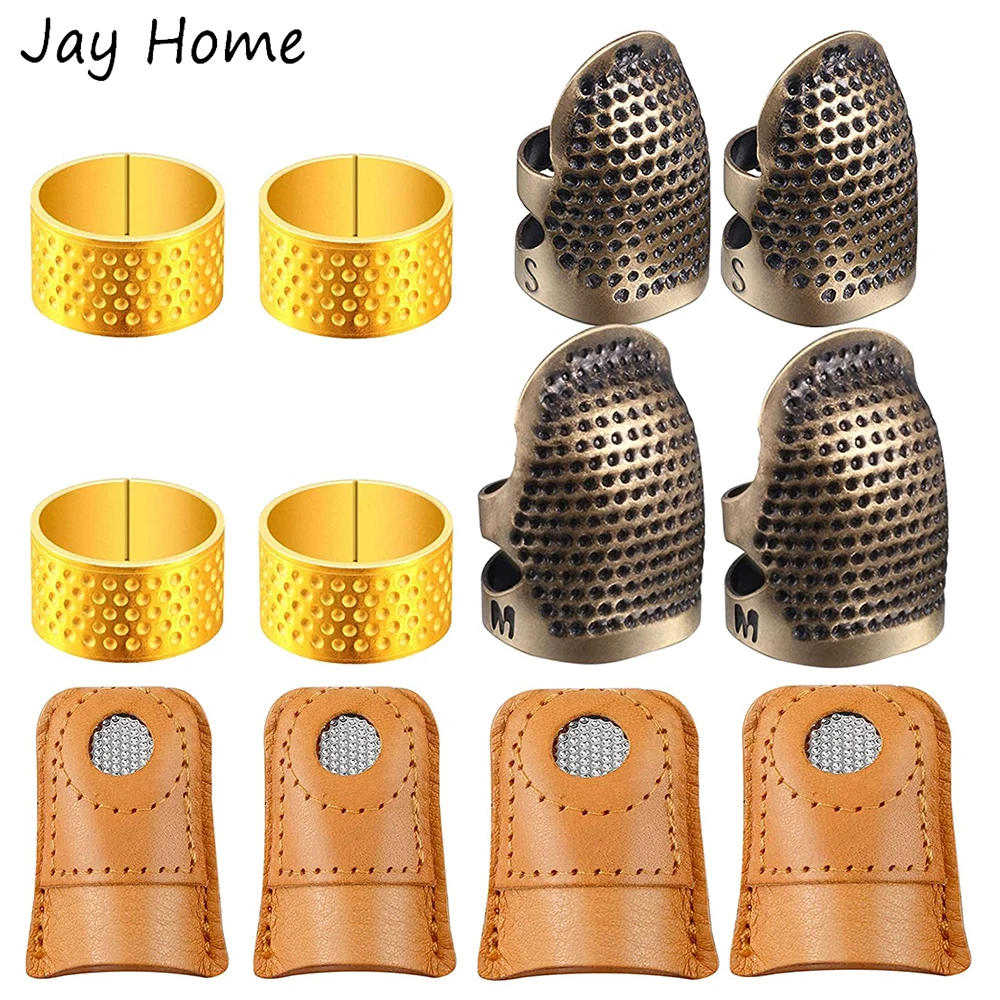 6Pcs Sewing Thimble Copper Finger Protector Finger Shield Ring Thimble Leather Finger Pads Fingertip For Hand Sewing Quilting