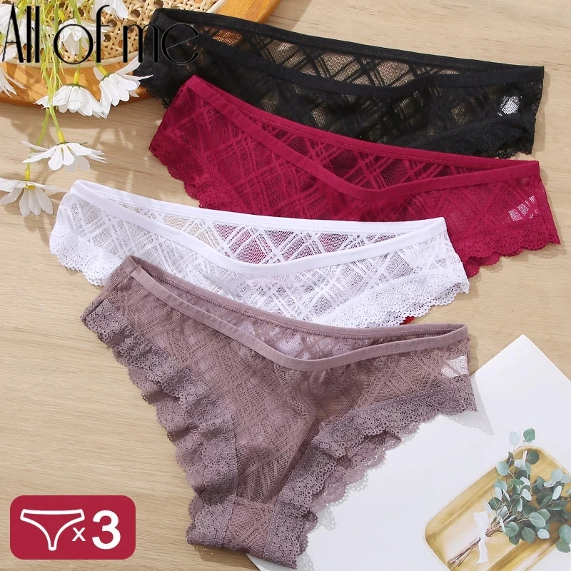 3PCS/Set Women Panties Sexy Underwear Lace Panties Lingerie Female Floral Lace Briefs Perspective Finetoo Design Ladies Pantys