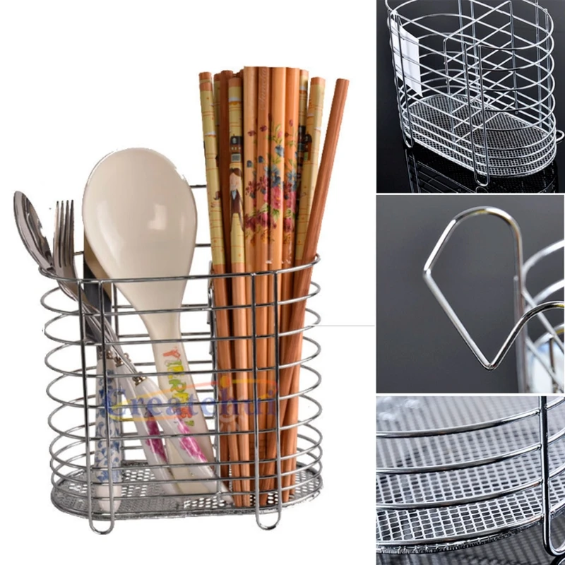 Metal Hanging Cutlery Holder Drainer Spoon Fork Chopsticks Storage Basket Rack Kitchen Accessories Tool Organizer Tableware Tube