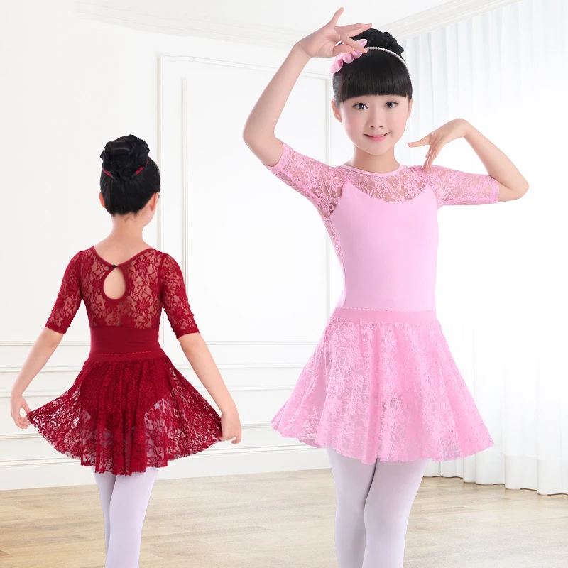 Girls Ballet Dress Lace Splice Cotton Ballet Leotard Girls Gymnastics Dance Dress Kids Children Leotard Swimsuit For Dancewear