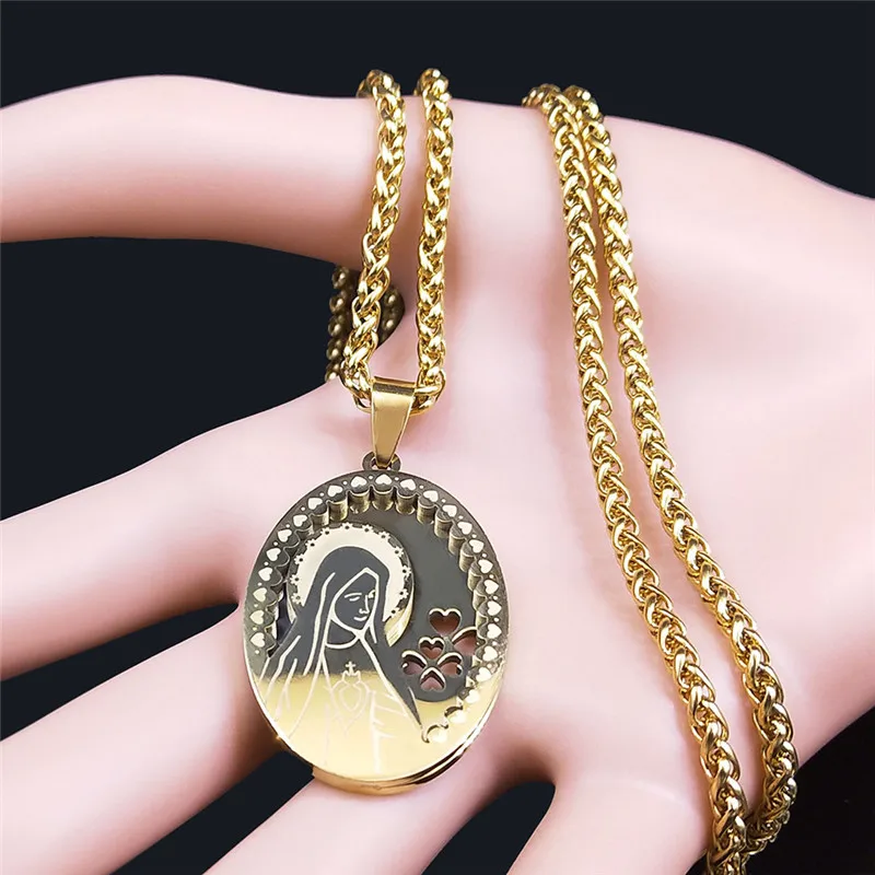 Double Layer Stainless Steel Virgin Mary Medal Pendant Necklace Women/Men Gold Color Long Chain Necklaces Jewelry collier N7406