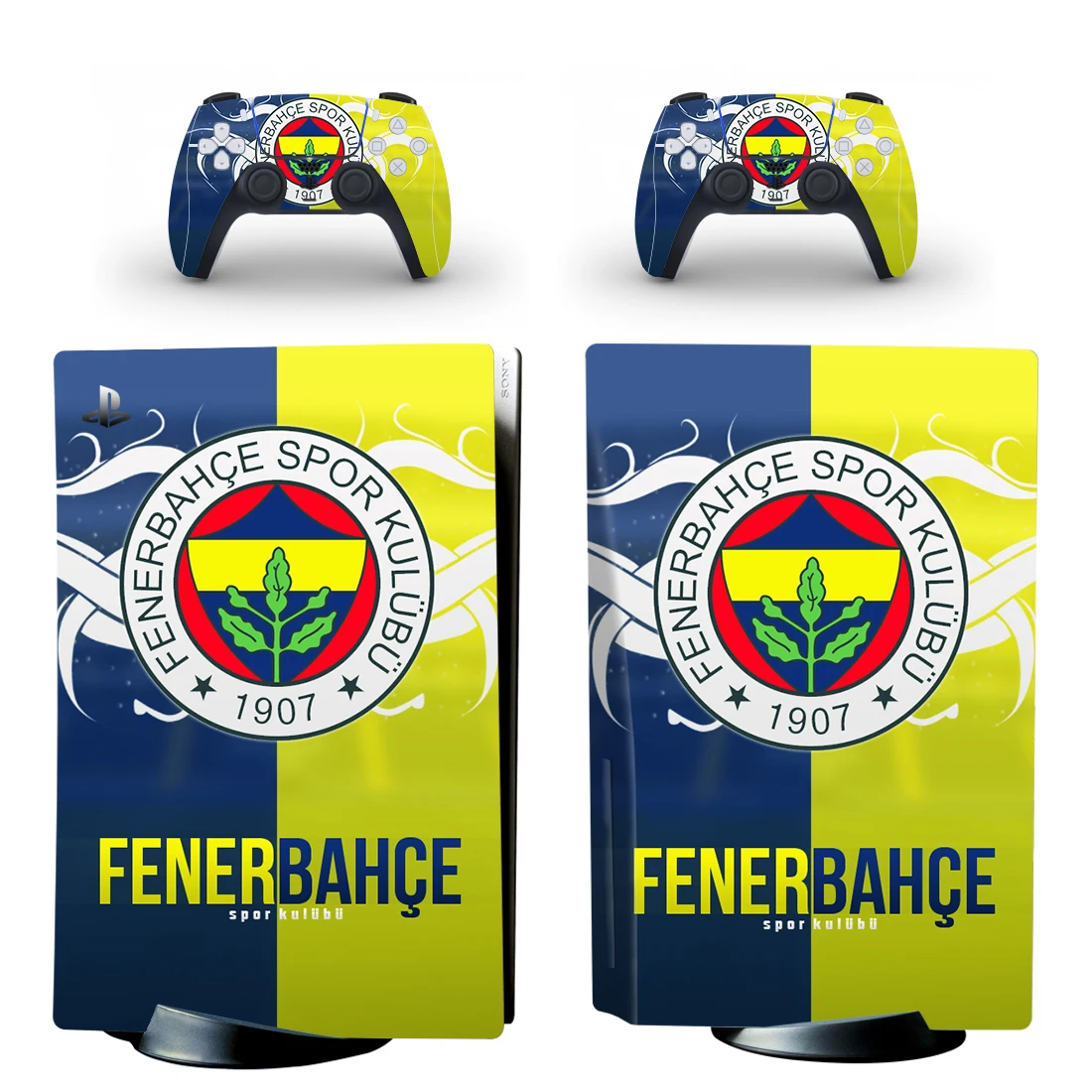 غطاء لاصق على شكل قرص قياسي من Fenerbahce PS5 لوحدة تحكم PlayStation 5 و2 وحدة تحكم PS5 Disk Skin Vinyl