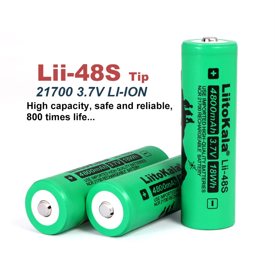 1-10PCS LiitoKala Lii-48S 3.7V 4800mAh 21700 Battery 9.6A Power 2C Rate Discharge Lithium Battery For Flashlight (NO PCB)