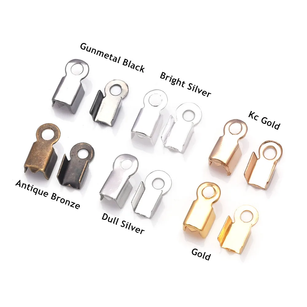 Fold Over Cord End Cord Crimp End Tips Fold-Over End Caps Leather Ribbon Ending Clasp Tips Jewelry Connector for Jewelry Making