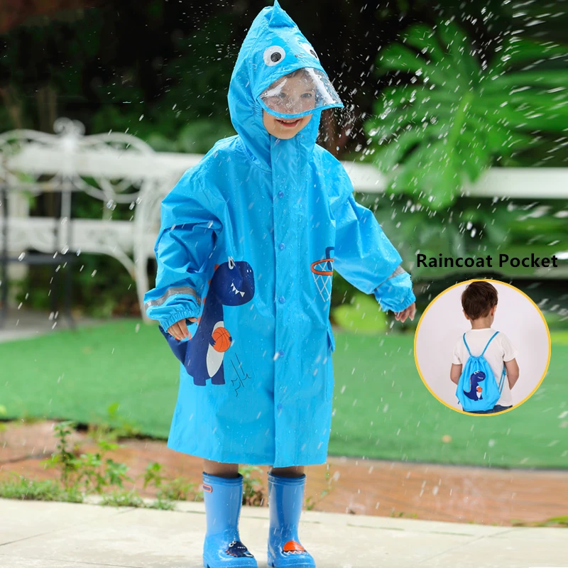 Cartoon Squirrel Children Raincoat Baby Windproof Poncho Boys Girls Rainwear Blue Dinosaur Student Tour Raincoat With Bag