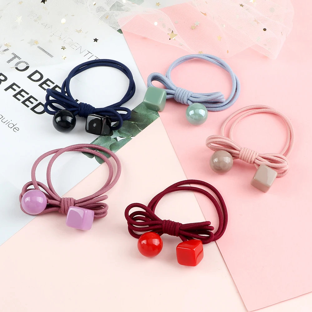 Women Girls Candy Colored Hair Accessories Asymmetry Acrylic Plastic Ball Elastic Hair Bands Hair Rope Hair Tie Ponytail Holders