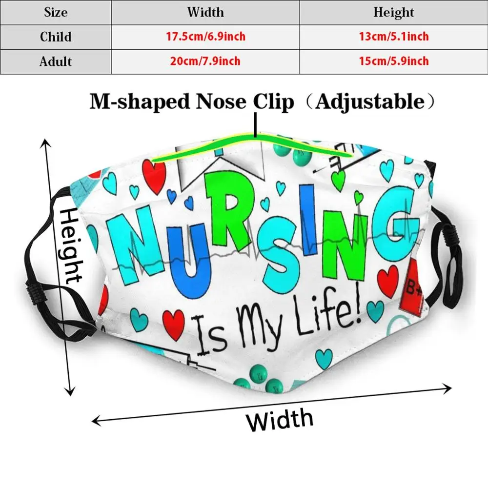 Mascarilla con filtro lavable con estampado "Nursing Is My Life", antipolvo, para enfermera, enfermera, práctica, UCI, enfermera, estudiante