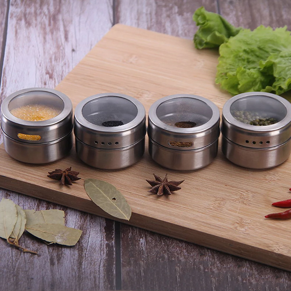 Magnetic Spice Jars With Wall Mounted Rack Stainless Steel Spice Spice Seasoning Containers With Spice